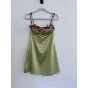 Princess Polly Floral Applique Satin Kenzie Mini Slip Dress Green Women's Size 6